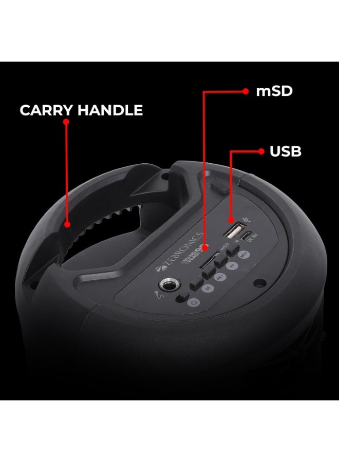 ZEBRONICS Sound Feast 90 10W Output, Portable Wireless Speaker with Bluetooth v5.0, TWS, 6.3mm with Wired Mic, USB, mSD, AUX, Mobile Holder and RGB Lights - Image 3